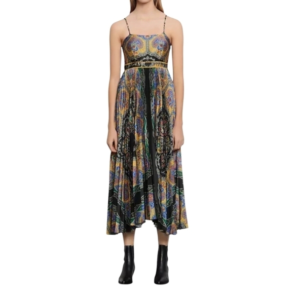 Sandro Riana satin paisley pleated sleeveless maxi dress - Picture 3 of 15